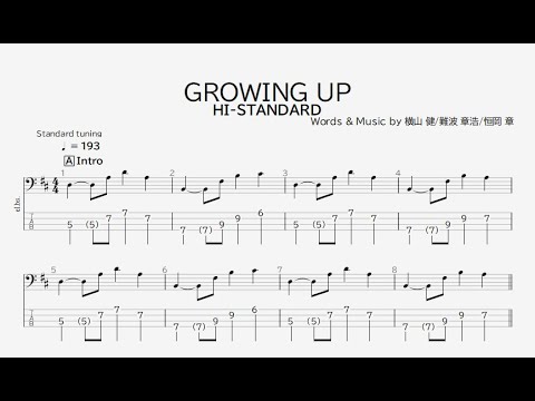 ベース譜】GROWING UP/Hi Standard【4弦/TAB譜】/GROWING UP/Hi