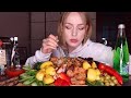 MUKBANG | Барбекю из свинины, овощи, персики, зелень | Pork barbecue, vegetables, peaches не ASMR