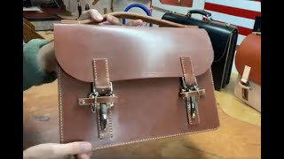 Double Marcellino Latches Bridle Leather Briefcase in Brown