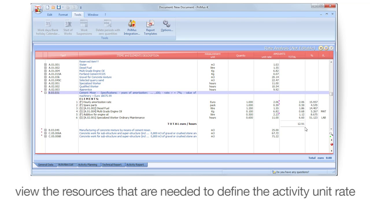 PriMus KRONO Tutorial - Rate Analysis view - ACCA software - YouTube