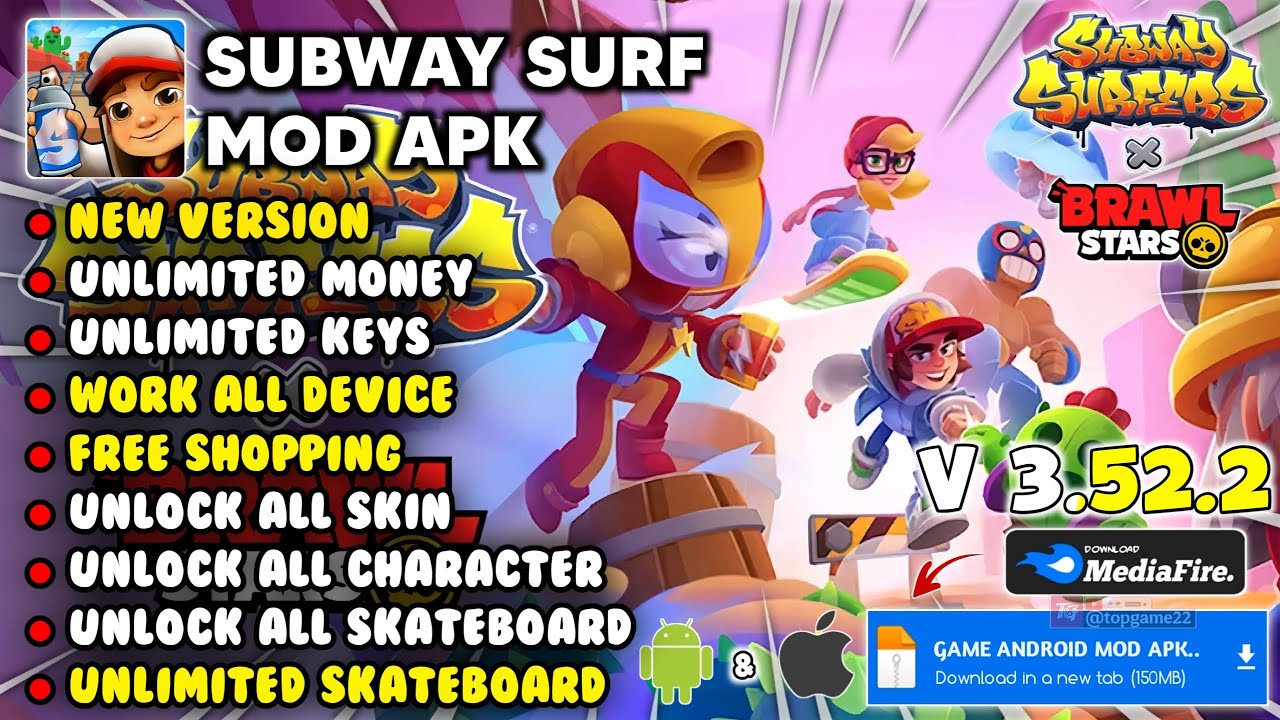 SUBWAY SURF MOD APK TERBARU 2025 ВЕРСИЯ 3.52.2 Неограниченные деньги и разблокировка всех персонажей