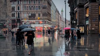 A Rainy Vienna Afternoon Walk In City Center, Austria | Rain Sounds | 4K Hdr 60 Fps | Asmr