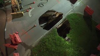 Street collapses in Houston causing massive sinkhole