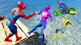 SUPERMAN AND RAINBOW SpiderMan JUMPING in WATER #ragdolls #spiderman #gta5 #spiderman_ragdolls