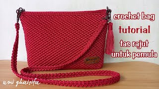 Cara membuat tas rajut paling simple untuk pemula motif spike || crochet bag