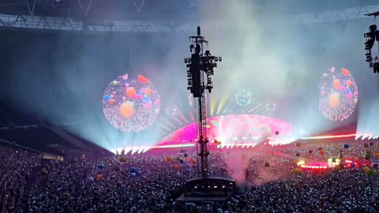 coldplay and coloured balls at Wembley Stadium 16.08.2022 view from block 2017 row 2 seat 93