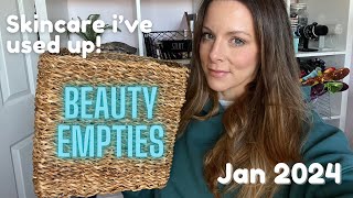 SKINCARE EMPTIES JAN 2024 | Beauty Products I&#39;ve used up | Skincare must haves for over 40