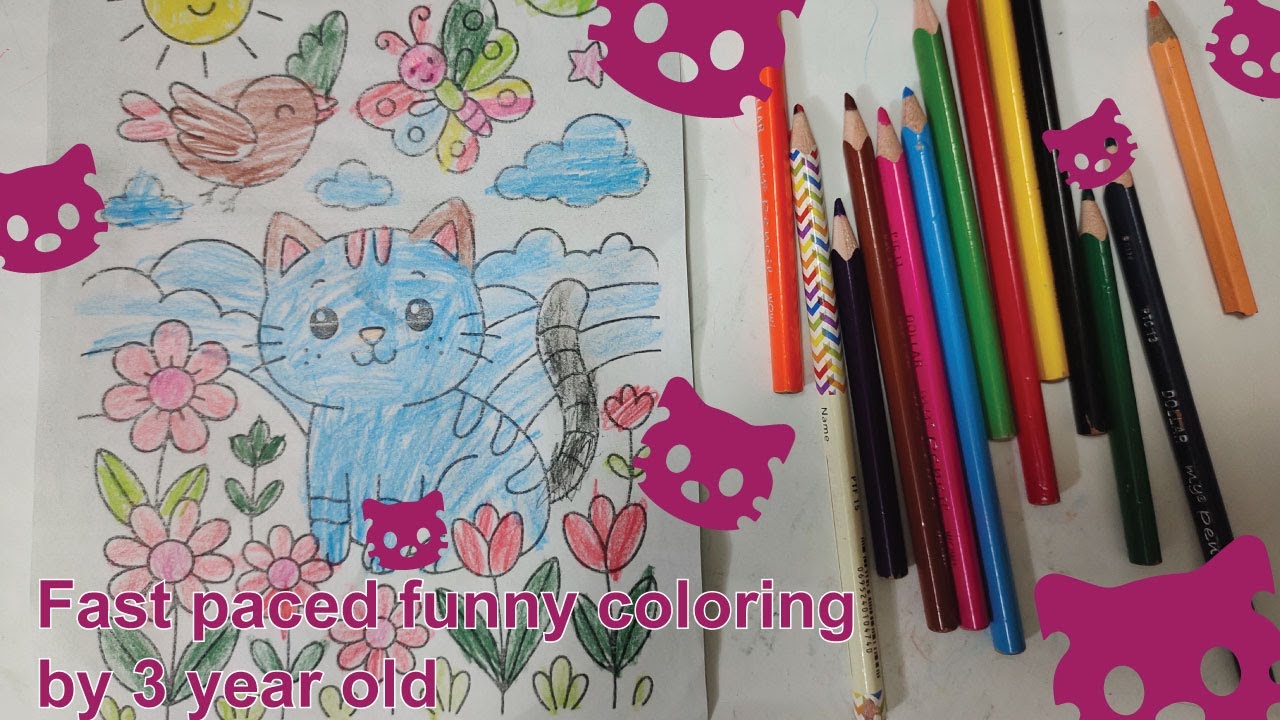 4-Year-Old Coloring Cat with Birds and Flowers | Fun Fast Kids Coloring