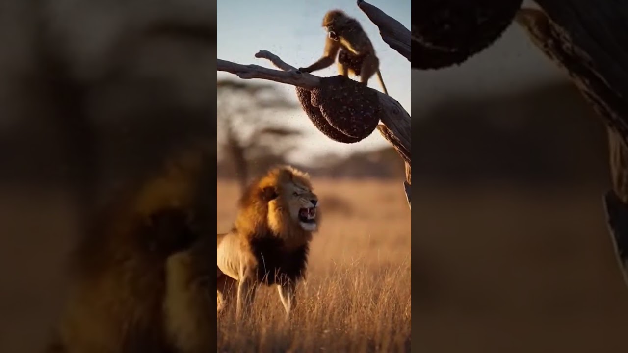 Monkey's Evil Plan: Bees Attack the Lion!🦁🐒🐝 Watch the wild showdown now