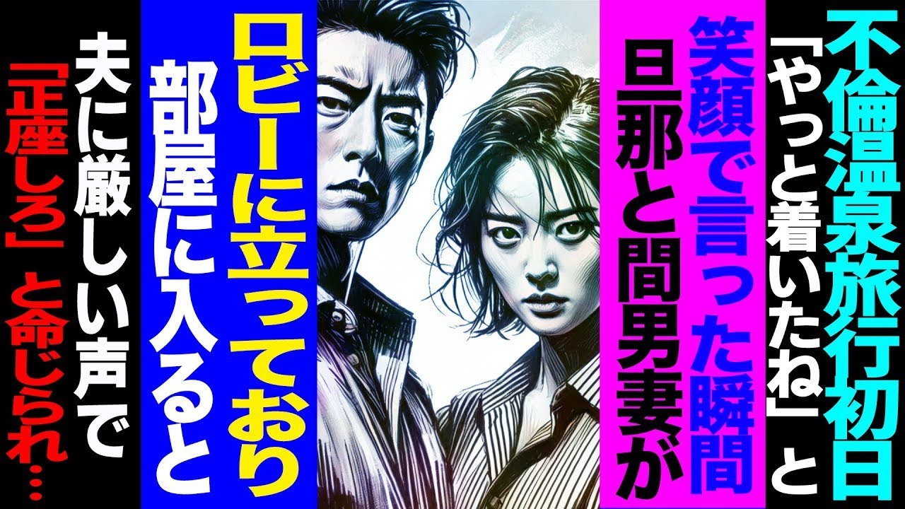 【漫画】不倫温泉旅行の初日…「着いたね」と笑った瞬間、ロビーに夫と間男妻が立っていた