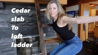 Just climbing my loft ladder over here || DIY rustic milled cedar loft ladder build.