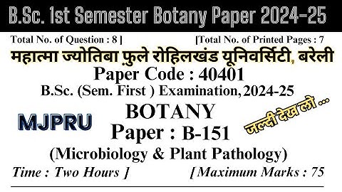 B.Sc 1st Semester Botany Paper 2024-25 | bsc 1st semester botany Question paper | MJPRU
