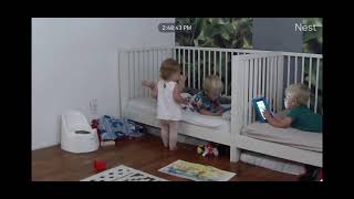 Boy watches his iPad on his bed then his little sister tries to watch so he kicks her