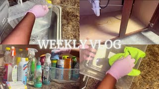 Weekly Vlog | Cabinet clean out. Organizing cabinet. My kitchen flooded. Solution refill & More