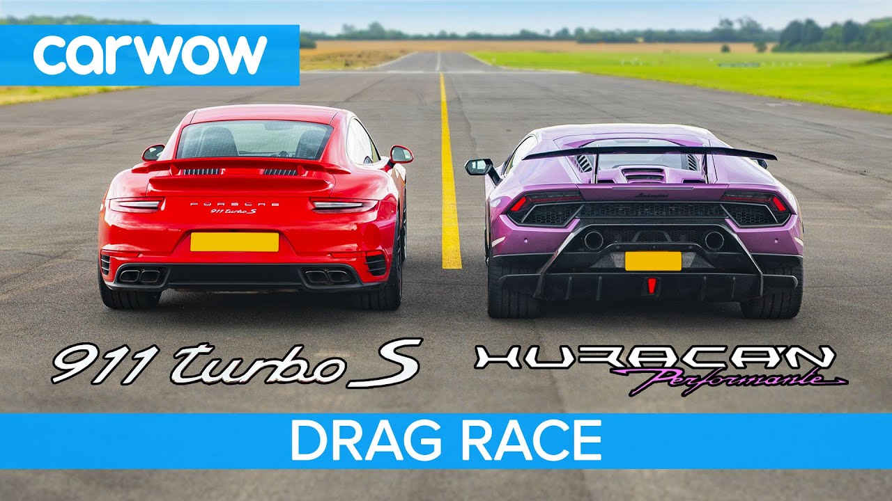 Lamborghini Huracan Performante V Porsche 911 Turbo S Drag Race Rolling Race Brake Test