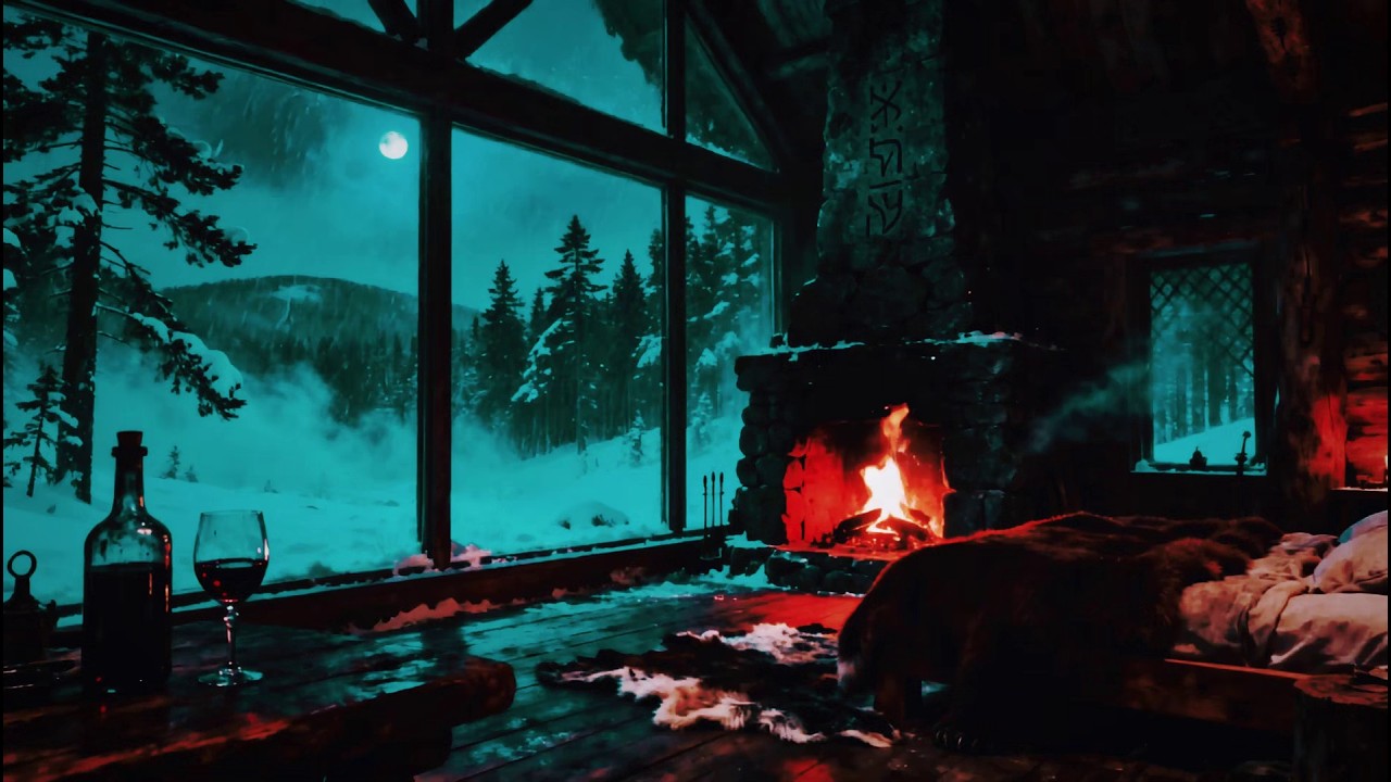 Cozy Winter Cabin Ambience🔥 NoAds Ignore Problem Sleep😴 Pretty Crackling Fireplace Soft Falling Snow