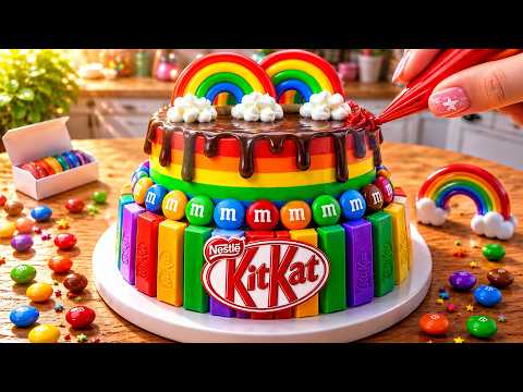 How to Make Rainbow Cake Recipe 🌈🍫 Amazing Mini Rainbow Chocolate KITKAT Drip Cake with M&M 🍰