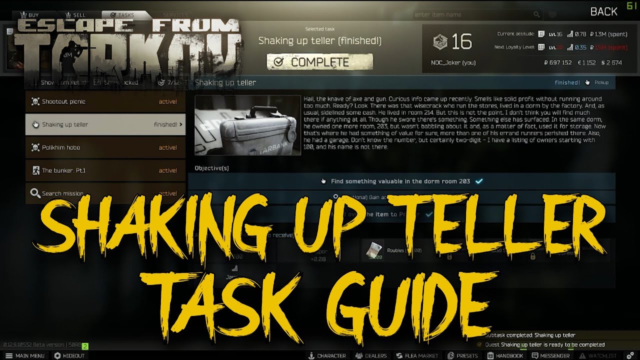 SHAKING UP TELLER TASK GUIDE Escape From Tarkov YouTube
