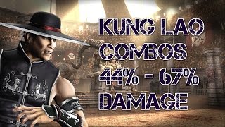 Mortal Kombat 9 - Kung Lao Combos 44% - 67% Damage [2015] [60 FPS]