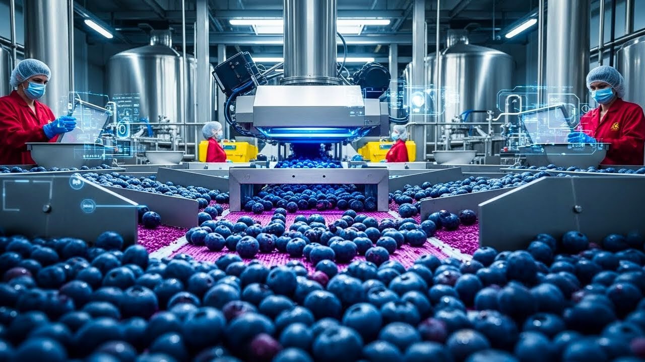 Inside the Blueberry juice factory - Processing Millions of Blueberries (ful process)