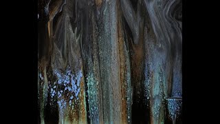 (126) Acrylic Pour Painting / Swipe / Experiment in Blue, Gold, Green & Black