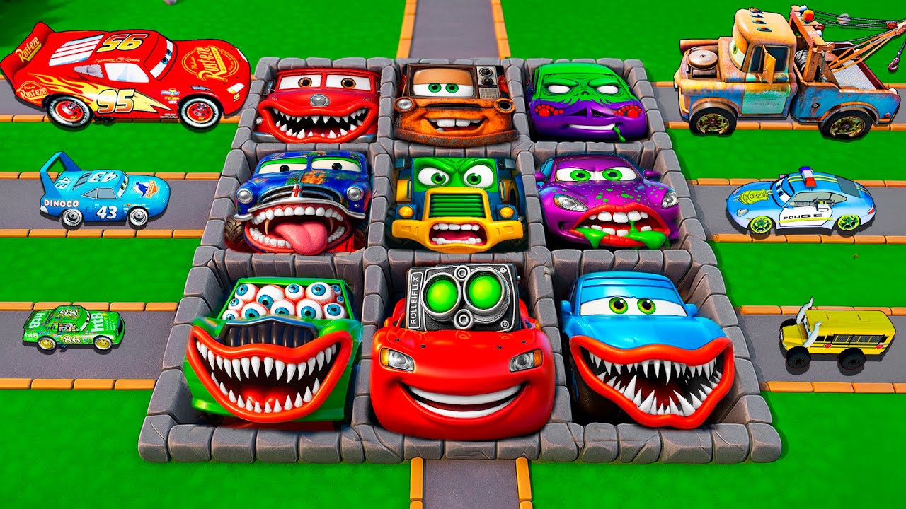 Lightning McQueen VS Giant Pit Traps! Can Pixar Cars Survive the Ultimate BeamNG Test?