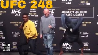 UFC’s 42 yr old Yoel Romero does a backflip during Israel Adesanya face off | UFC 248 Presser