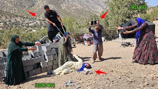 The father of the first wife breaks the second wife's arm right before the husband's eyes.