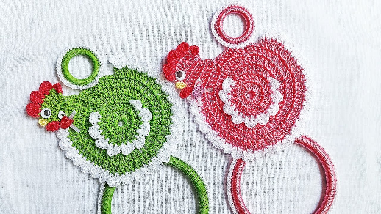 Porta pano de prato de galinha de crochê 🧶