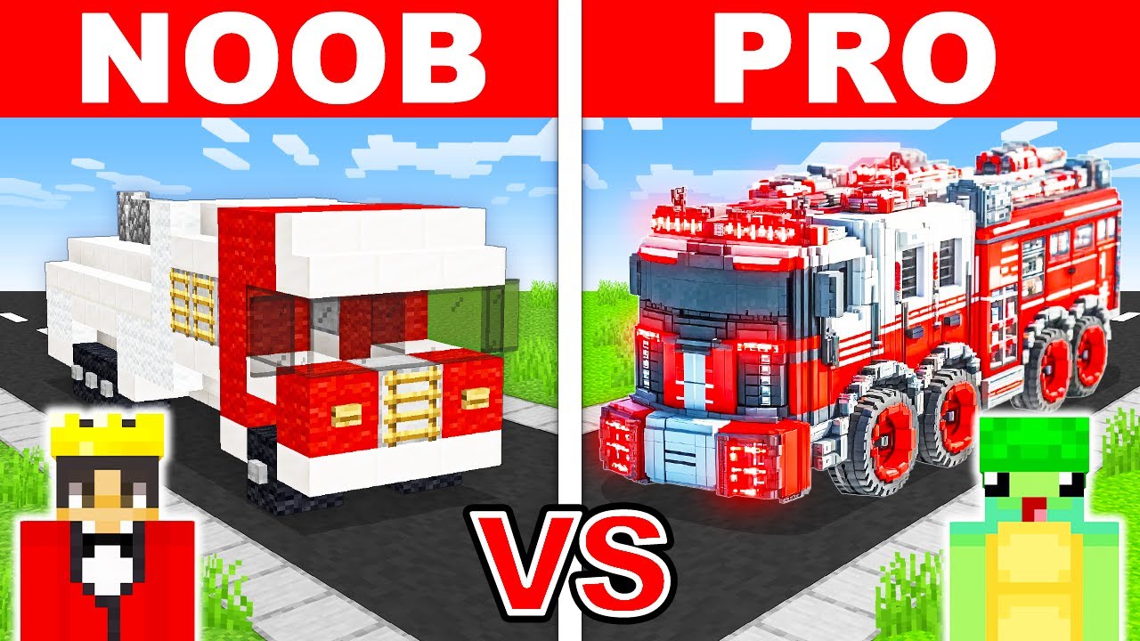 NOOB vs PRO: FIRE VEHICLE HOUSE Build Challenge in Minecraft