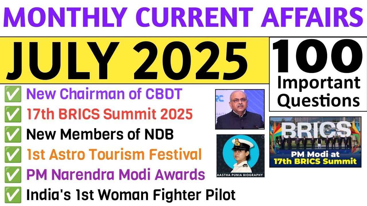 July 2025 Monthly Current Affairs | Top 100 MCQs | July Current Affairs ...