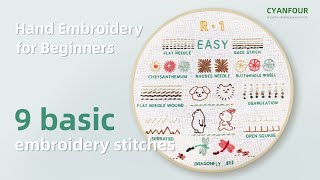 [ Difficulty1 -Easy ]9 Basic embroidery stitches, Cyanfour 4 Stage Embroidery kit for Beginners