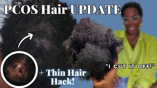 I CUT My Hair! PCOS Hair Loss Update NATURAL TWA Style HOW TO Hide Thin, Bald Spots + Natural Makeup