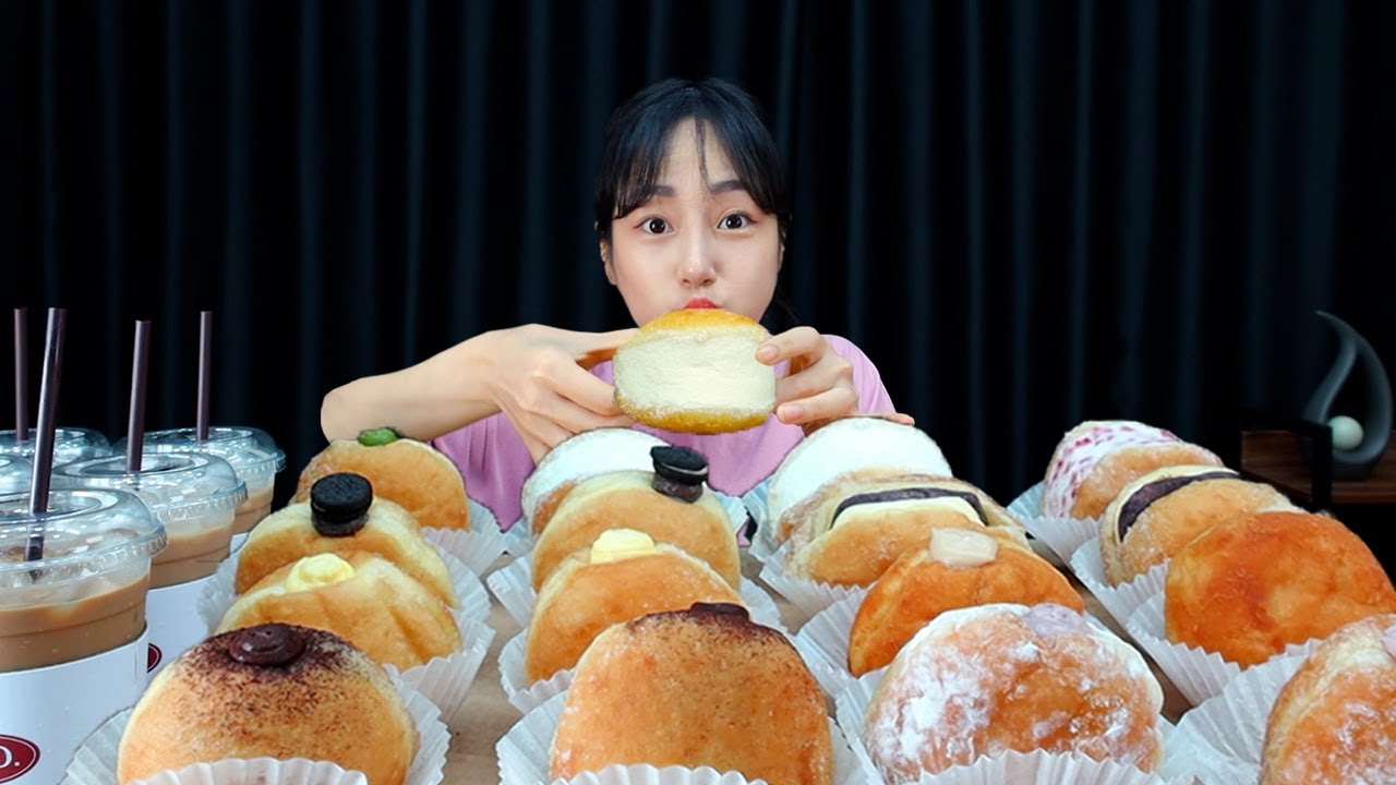 달달함 한도초과 도넛 먹방🍩 우유크림 앙버터 바닐라 인절미 오레오크림치즈 등등 시원달달 음료까지 | DOUGHNUT DESSERT MUKBANG EATING SHOW ASMR