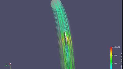 Animation of velocity of flow over a throttle body-