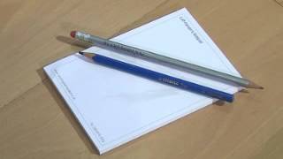Left-handed ruler, notepad, pencil, sharpener