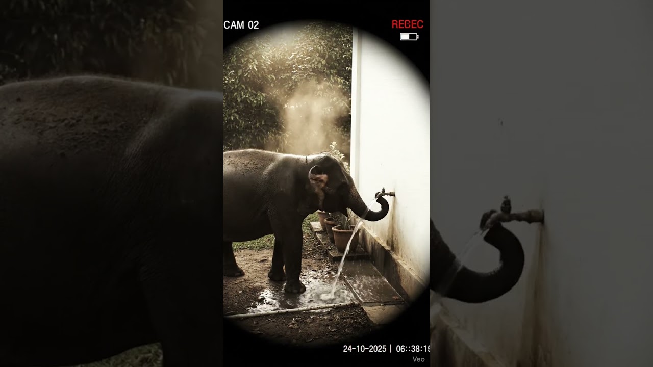 Elephant Breaks Garden Tap and Bathes Itself! (Old CCTV Footage) 