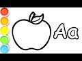 A for Apple | menggambar dan mewarnai huruf A dan buah apel | Phonics Alphabet drawing and coloring