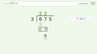 Long Division Problem 675/3: Step-by-Step Video Solution