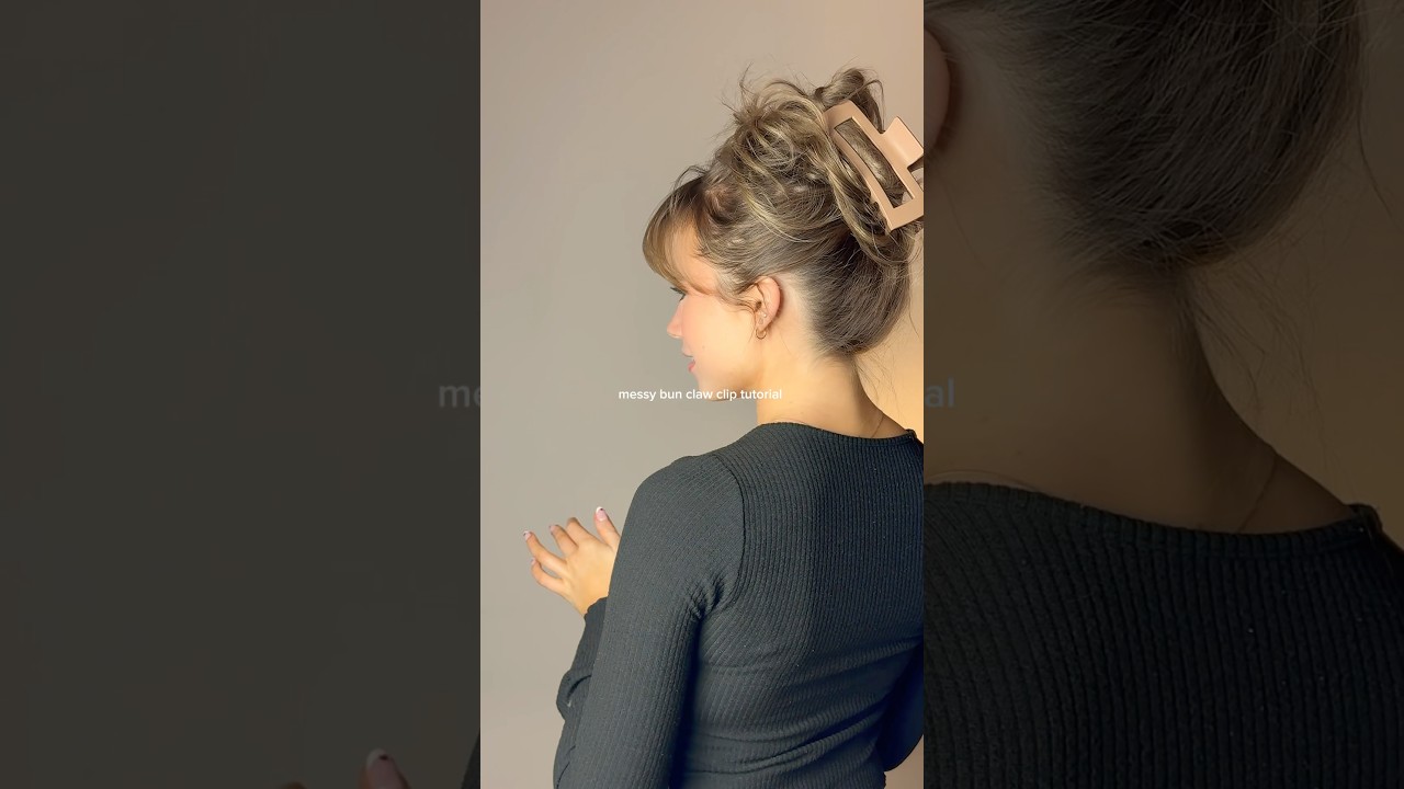 Messy bun claw clip tutorial #hairstyle #hairidea #fringe #bangs #clawcliphairstyles #messybun #hair