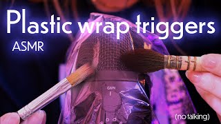 ASMR Brain tingling Plastic Wrap sounds - No Talking (Brushing, Glass Dropper, Touching)