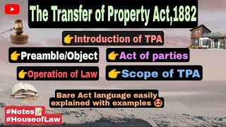 Introduction Of Transfer Of Property Act,1882 Object Act Of Parties Scope House Of Law