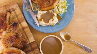 Pork Chops with Cabbage Apple and Fennel and Mashed Potatoes with Cheddar Bacon and Chives