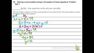 Solving a word problem using a 3x3 system of linear equations (Full Lecture)
