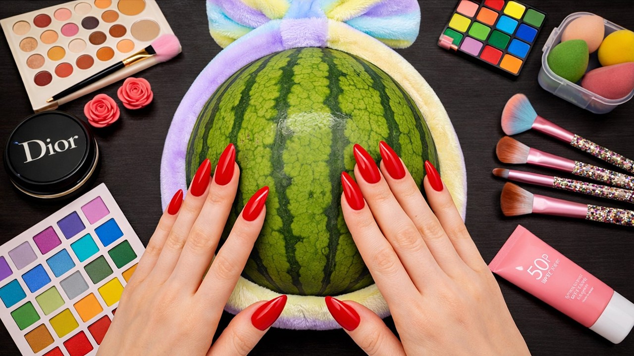 ASMR Makeup on Watermelon (No Talking) 11
