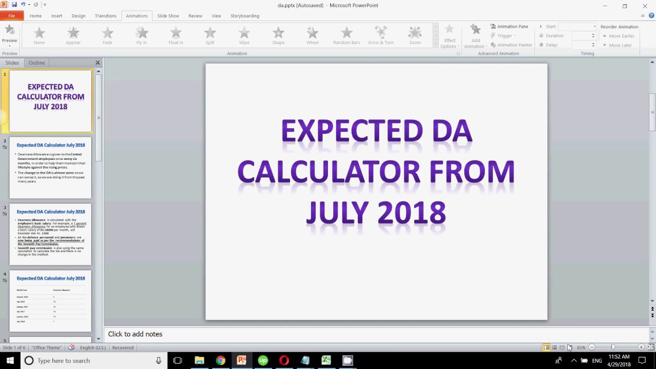 Expected DA Calculator from July 2018 - Central Government and Pensioners