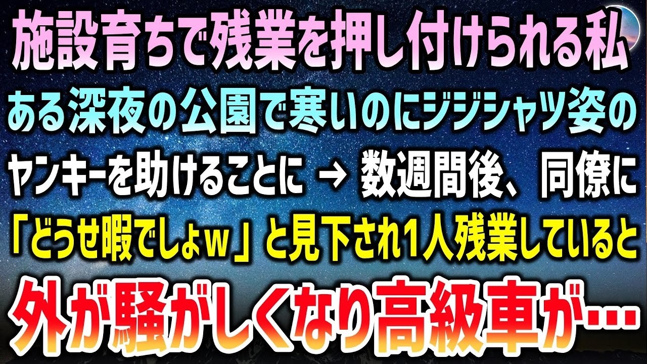 両親が他界し児童養護施設上がりの私。深夜の公園でジジシャツのヤンキーを助けた→孤独なクリスマス、「どうせ暇でしょｗ」と同僚に見下され残業をしていると外に高級車が止まり…【泣ける話・恋愛】