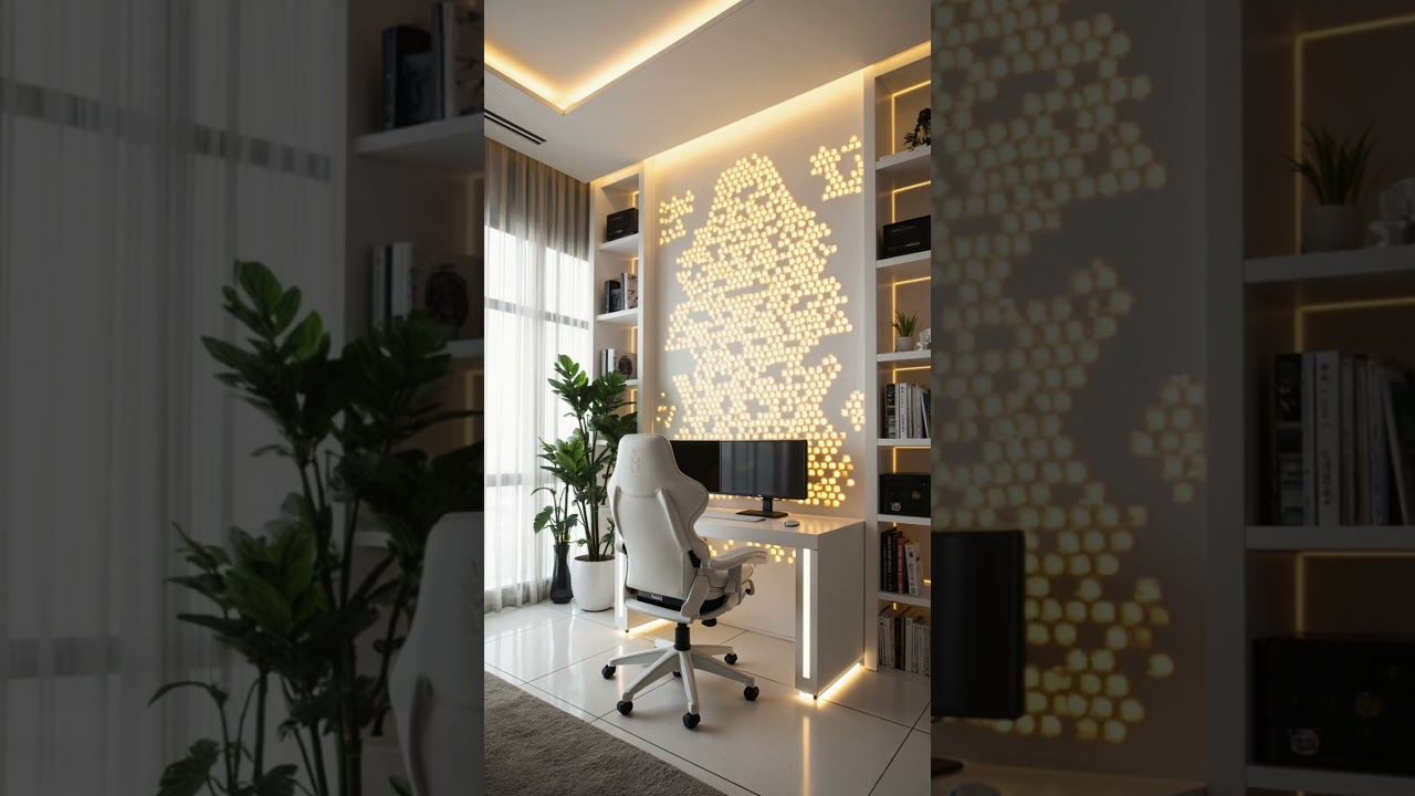 White Honeycomb Gaming Room  LED Wall & Minimal Decor Goals