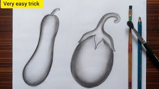 Baigan, Lauki Ka Chitra Banaye Asan Tarika Se, How To Draw Brinjal & Pumpkin