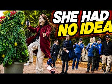Bushman prank: 😱 THE BUSH MOVED… AND SHE LOST IT! 🌿😂 #bushmanprank #funny #prank